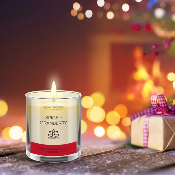 SPICED CRANBERRY Soy Wax Candle in Glass Jar (10 oz) - Picture 6 of 7